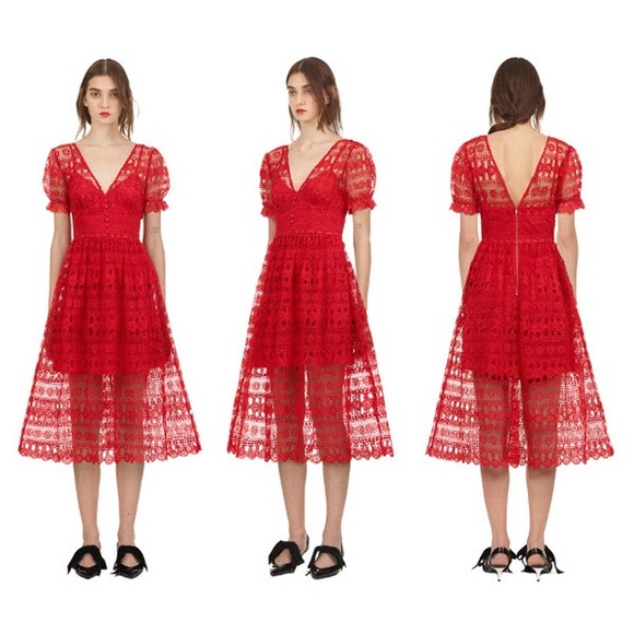NWT Self-Portrait Red Lace Dress Size 4 US - Picture 13 of 14